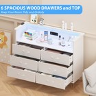 Modern 6 Drawer Double Wide Dresser With Led Lights Chest Of Drawers For Bedroom