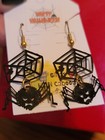 Vintage Black Dangle Halloween Spider Web Earrings Spooky Witches Goth Punk