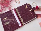 Burgundy Leather Notebook Cover A5 Big Binder 6 Rings  Dated 2026 Planner  