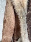 Unique  vtg 70 s Boho Hippy Penny Brown Tan Suede shearling Fur Collar Coat xs s