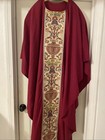 Vintage Religious Vestment In Burgundy     - Gold Trim