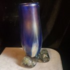 Art Glass Footed Vase  Blue And White  Hand Blown