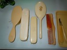 Vintage Mix Lot Of Vanity Set 4 Brushes   1 Comb  1 Platter   2 Manicure Tools 