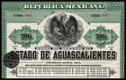 1910 Mexico  Republica Mexicana  Bonos Del Gobierno Del Estado De Aguascalientes