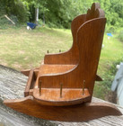 Vtg Thread Spool Holder Solid Wood Rustic Small Rocking Chair Drawer Grandma