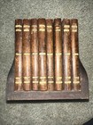 Vintage Wooden Book Coaster Set Of 8 With Holder