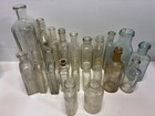 Antique Vintage Glass Bottle Lot 21 Pcs Medicine Apothecary Ink Embossed Mix