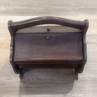 Vintage Wooden Sewing Box Basket 2 Hinged Door Lids Carrying Handle 12 X 10 X 8