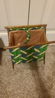 Vintage Knitting Stand Up Cloth Bag Folding  Wood Sewing Yarn Craft Basket 