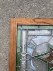 Vintage Stained Glass Window Panel Framed Beveled Star Slag Glass Green 23x18