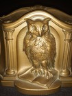 Vintage Ornate Scroll Metal Owls On Books Bookends  Bronze Tone 4-1 2 