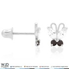 14k Solid White Gold Zircon   Onyx Butterfly Baby Screwback Stud Kids Earrings