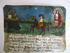 Vtg Hp Mexican Tin Retablo San Pancracio Saves Man From Raging Bull In 1917