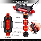 Bike Tail Light Bicycle Rechargeable Usb 5 Led Safety Rear Lamp Flashing Wraning