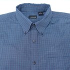Van Heusen Dress Shirt Men 16 5 Navy Blue Plaid Cotton Formal Oxford Button-down