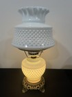 Vtg Hobnail Milk Glass Lamp Electric 3 Way Light Brass Base Ruffle Top 19    Ec