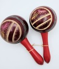 Vintage Hand Carved   Painted Maracas Guyana 1960s