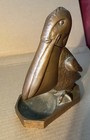 Antique Bronze Pompeian Pelican Cigarette And Matches Holder Ashtray Signed