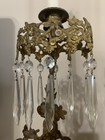 Antique Pair Of Victorian Solid Brass Girandoles Candelabra Marble Crystals