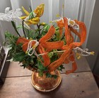 Vtg Stem French Glass Seed Beaded Flower Bouquet Lot 7 Pieced Daffodil Daylily