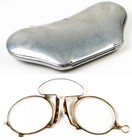 Antique 14k Gold Folding Spectacles  Pince Nez Reading Glasses And Aluminum Case