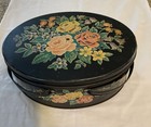 Vintage Oval Black Floral Metal Tin Basket With Double Handles