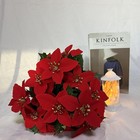 8 Pack 5 Heads Christmas Artificial Poinsettia Flowers Faux Poinsettia Bush B   