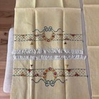 Hand Embroidered Table Runner   4 Placemat Set Vintage Linen Flowers Wreath