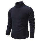 Men s Turtleneck Pullover Sweater Fashion Solid Color Fleece Lined Knitted Long-