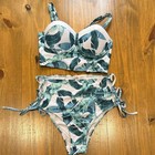 Tropical Leaf Lace Up High Waist Bikini Set