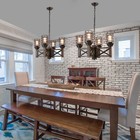 Wood Farmhouse Cage Rustic Chandelier Kitchen Island 4 Lights  23 9  Industri   
