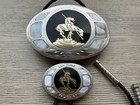 Vintage Colorado Silver Handcrafted Belt Buckle   Bolo Tie Set - Mother Of Pearl