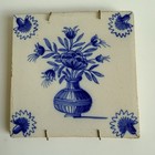 Antique 17c Delft Dutch Tile Blue Flowers  Bouquet 5 1 4    Hand Painted