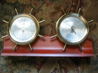 Vintage Swift Anderson Barometer Brass Ships Wheel On Wood Base Desk Set