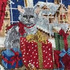 Christmas Needlepoint Stocking Cats Holiday Vintage Rare Kittens Large