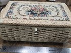 Vintage Azar Woven Sewing Basket Floral Tapestry - Made In Japan Original Tray