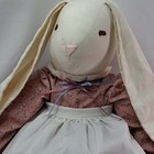 Vtg Country Prim Style 27  Muslin Fabric Bunny Doll In Floral Dress And Bloomers