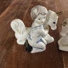 Vintage Figurines Boy   Girl With Unicorns 4    Tall X 4 5    Wide  approx 