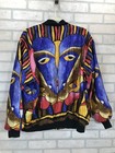 Vintage Picasso Style Oversized Satin Bomber Jacket All Over Print 80s Full Zip