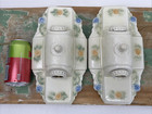 Pair Vtg Art Deco Wall Sconce   Ceiling Flush Mount Porcelain Fixture Floral Mcm