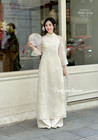 Sylvie Cream Cutie Bows With Pearls Modern Embroidery Ao Dai