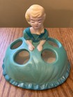 Vintage Victorian Girl Lipstick Holder For 4 Lipsticks Turquoise Dress 3 Inch