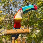 Tropical Red Toucan Wooden Bird Bamboo Wind Chime Tiki Bar Tropical