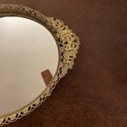 Vintage Oval Mirror Vanity Tray 16 5x10 Brass Tone Floral Rose Footed Handles