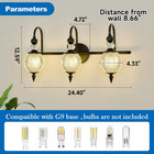 Vintage Vanity Light 3 Lights Black Bathroom Light Fixtures Over Mirror With Acr