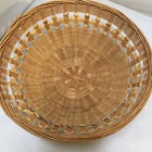 Woven Wicker Basket Home Decor 9in Tan Round Lattice Detail Cottagecore