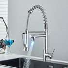 Led Brushed Nickel Kitchen Sink Faucet 1 Hole Pull Down Sprayer Swivel Mixer Tap