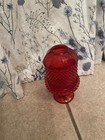 Vintage Mcm Viking Glass Fairy Lamp Light Ruby Red Diamond Point Glimmer Candle