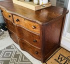 Antique Victorian Tiger Oak Serpentine Dresser  Chest Of Drawers No Mirror