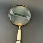 Vtg Xl Magnifying Glass Brass 6  Lens Cream Black Handle Desk Office 17  Library